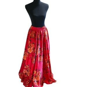 Moon Orchid Silky Floral Red Maxi Skirt Extra Full Size Large